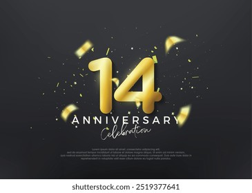 14th anniversary numbers. gold luxury vector background premium. Premium vector for poster, banner, celebration greeting.