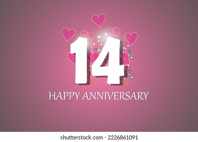14th anniversary on pink background