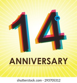 14th Anniversary poster / template design in retro style - Vector Background