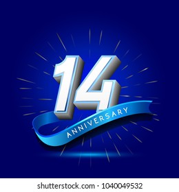 14th Anniversary with ribbon , anniversary template design for web, game , Creative poster, booklet, leaflet, flyer, magazine, invitation card