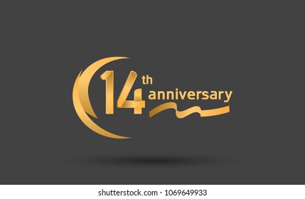 14th anniversary with swoosh golden color and ribbon for celebration event