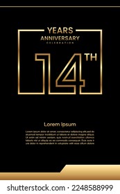 14th Anniversary template design with gold color for celebration event, invitation, banner, poster, flyer, greeting card, book cover. Vector Template