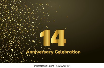 14th Anniversary vector party background with gold glitter and gold font, editable illustration eps 10