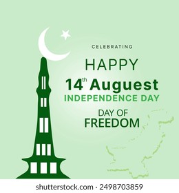 14th August 1947 Happy Independence day - Pakistan 14th august, green background