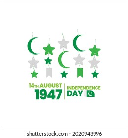 14th August 1947 Independence Day Pakistan with crescent stars and flag vector illustration