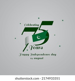 14th august 75 year jashn-e-azadi. Happy independence day Pakistan. Vector illustration.