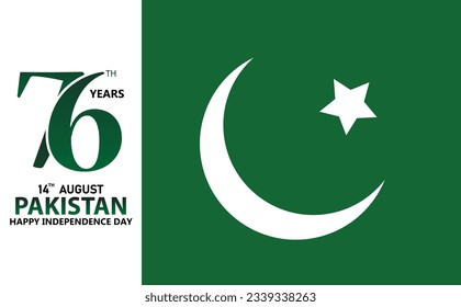 14th august 76 year jashan-e-azadi. Happy independence day Pakistan. Pakistan flag and simple typography. Vector illustration.