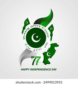 14th august 77 year jashn-e-azadi. Happy independence day Pakistan. Vector illustration
