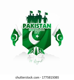 14th August Celebrating Independence Day of Pakistan with famous landmarks of Pakistan, flag