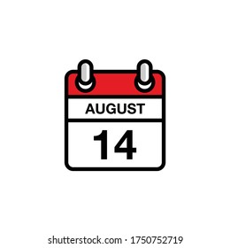 14th of August flat day of the month calendar icon. Date and time schedule concept. Vector illustration design