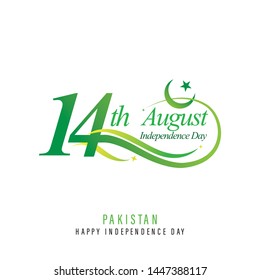 14th August - Happy Independence Day of Pakistan. English Typography with abstract elements on white background - Vector Illustration