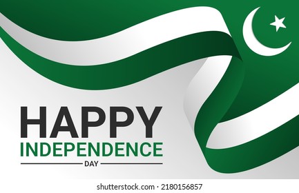 14Th of august happy pakistan independence day. Vector template for banner, greeting card, poster of pakistan independence day celebration. Waving pakistan flag. Vector illustration.