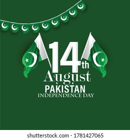 14th August independence day of Pakistan with waving flag and monuments 