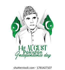 14th August independence day of Pakistan with waving flag and monuments 