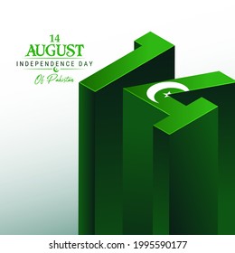 14th August of Independence Day of Pakistan, holiday and people silhouettes with Pakistan flag