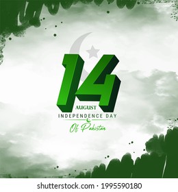 14th August of Independence Day of Pakistan, holiday and people silhouettes with Pakistan flag