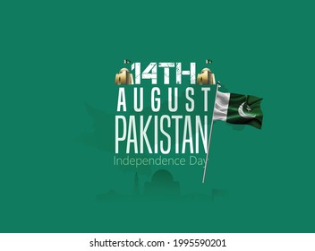 14th August of Independence Day of Pakistan, holiday and people silhouettes with Pakistan flag