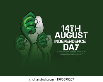 14th August of Independence Day of Pakistan, holiday and people silhouettes with Pakistan flag