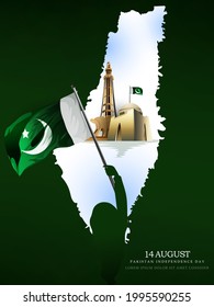 14th August of Independence Day of Pakistan, holiday and people silhouettes with Pakistan flag