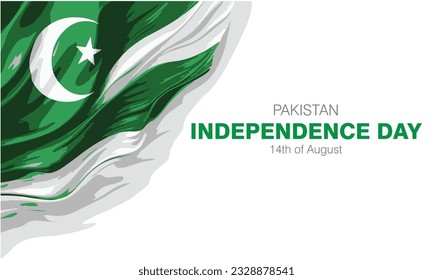 14th August of Independence Day of Pakistan, holiday with Pakistan flag on white background