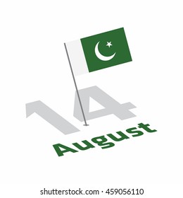 14th August Isometric text Pakistan Independence Day vector background
