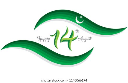 14th August Pakistan independence day Logo, Typographic emblems & badge with white background, Vector illustration