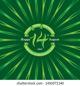 14th August pakistan independence day Logo, Typographic emblems & badge with dark green background, Vector illustration