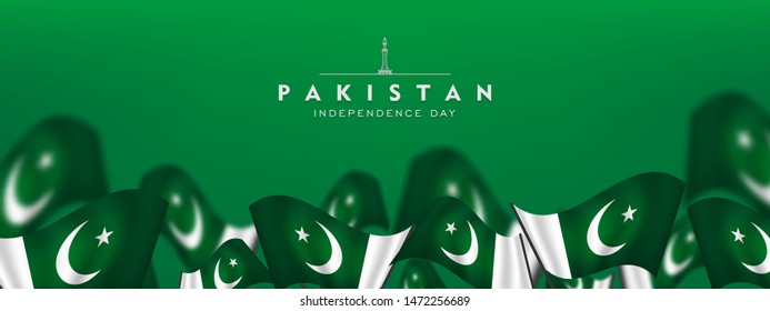 14th of august pakistan independence day celebration card, Happy Pakistan's independence day 14th of august 1947. flag of pakistan brush design Vector Illustration