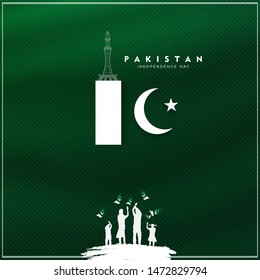 14th of august pakistan independence day celebration card, Happy Pakistan's independence day 14th of august 1947. flag of pakistan brush design Vector Illustration