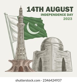14th august  pakistan independence day 2023   minar e pakistan  green flag  quaid e azam