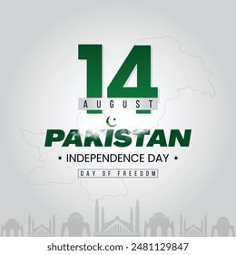 14th August Pakistan Independence Day. Independence Day Famous Landmarks Template. Social Media Post. Vector Illustration