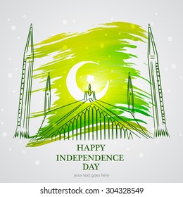 14th August. Pakistan Independence Day. mosque monument Celebration Background. Vector Illustration