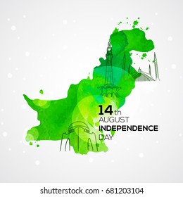 14th august . Pakistan Independence Day Background with famous landmarks