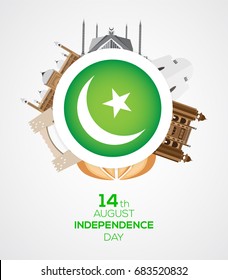 14th of August Pakistan Independence Day with famous landmarks.