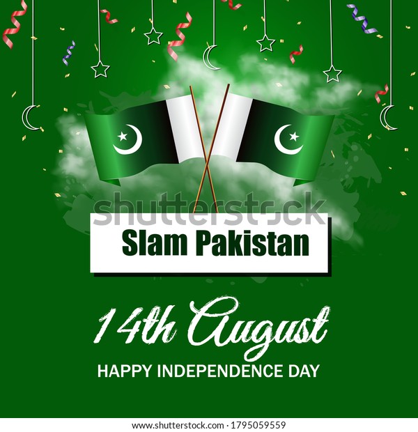 14th August pakistan independence day banner or poster with national