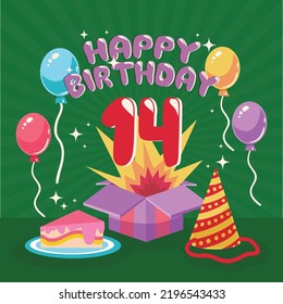 14th Birthday Greeting Card Template