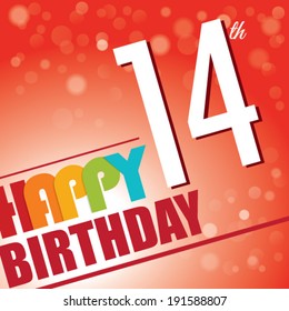 14th Birthday party invite/template design in bright and colourful retro style - Vector