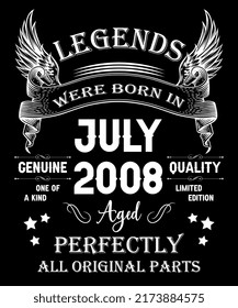 14th Birthday Vintage Legends Born In July 2008 14 Years Old