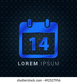 14th Calendar Blue metallic chromium precious Icon / Logo Design