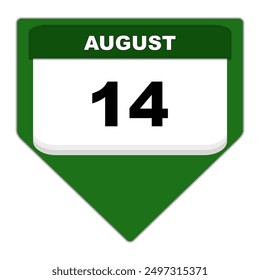 14th date of the month icon. Calendar date green icon. 14th day of August month. Event schedule date. Calendar event reminder date. transparent PNG vector illustration.