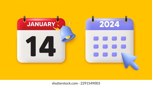 14th day of the month icon. Calendar date 3d icon. Event schedule date. Meeting appointment time. 14th day of January month. Calendar event reminder date. Vector