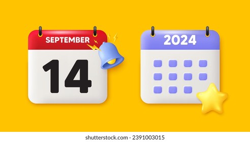 14th day of the month icon. Calendar date 3d icon. Event schedule date. Meeting appointment time. 14th day of September month. Calendar event reminder date. Vector