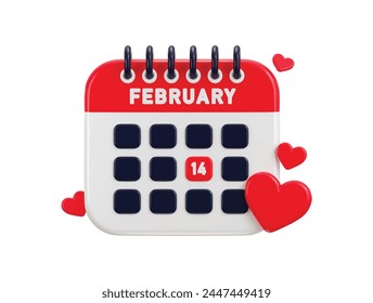 14th of February calendar date icon concept of valentine day 3d rendering vector illustration