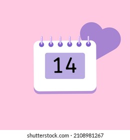 14th Of February. Date On The Calendar In Trend Color Very Peri