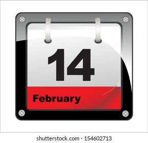 14'th february date on calender. Valentines day.