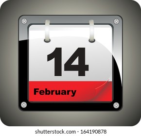14'th february date on calender. Valentines day.