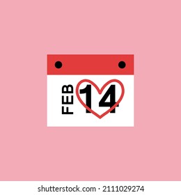 14th February on the calendar. Valentine's day vector illustration on a pastel pink background. Valentine's day background. Valentine's day card. 