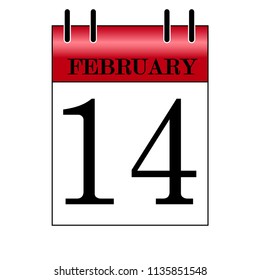 14th February vector illustration desk calendar on white background black lettering