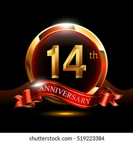 14th Golden Anniversary Logo. With Ring And Ribbon.