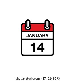 14th of January flat icon calendar date, time, day, month schedule. Vector illustration design
